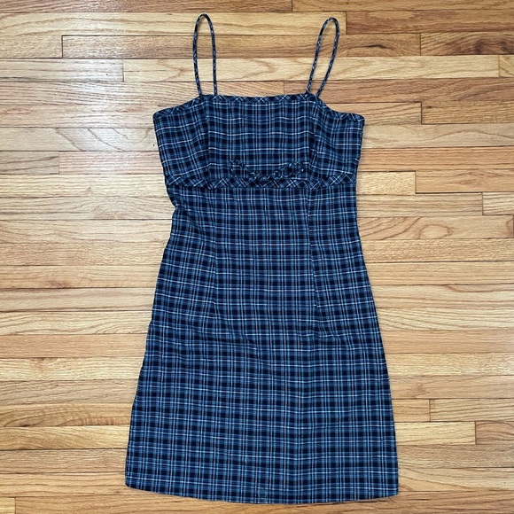 blue dress for baby girl Navy Blue Plaid Overall Dress with Black Ribbed Sweater Set, L